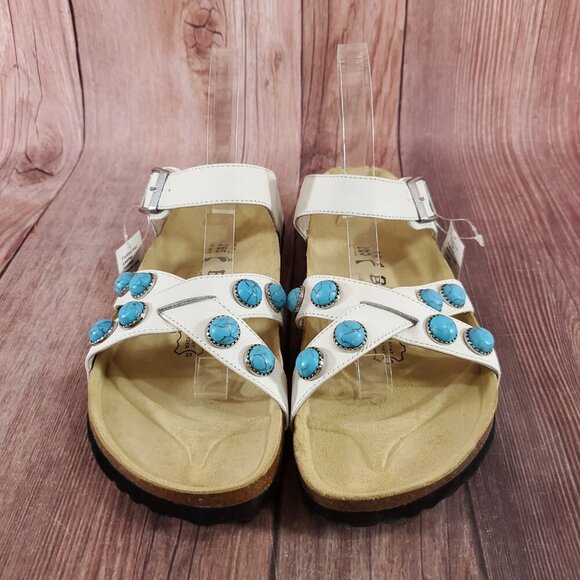 *READ* Birkenstock Betula Womens Size 10 White Turquoise Stones Sandals Rare - Picture 6 of 15